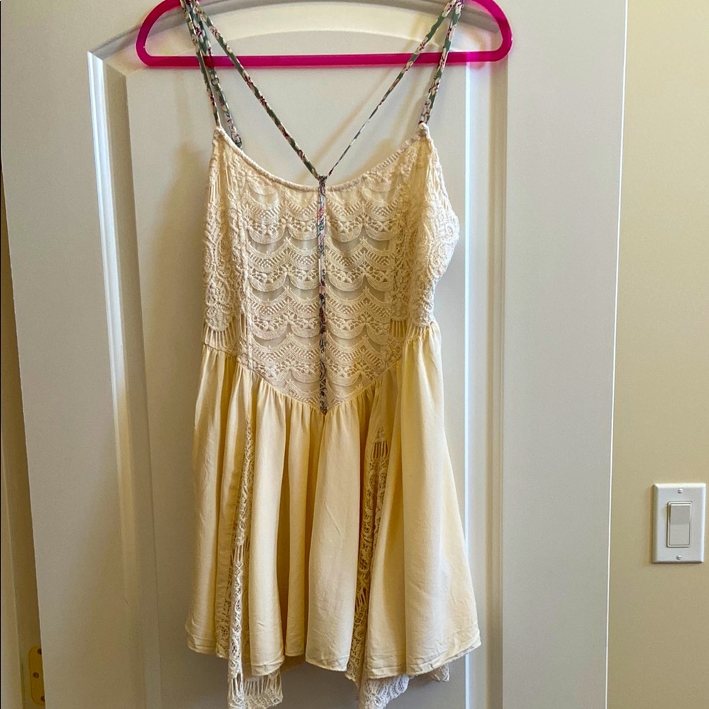 Boho Lace-Front Cream Spaghetti Strap Top